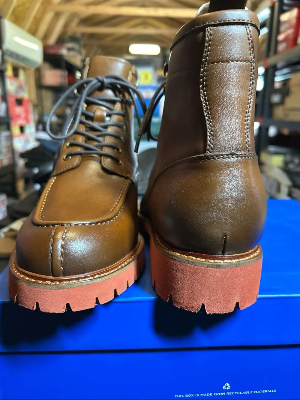 Vince Camuto Men Brown Leather Waterproof Lace-Up Boots Size 8.5M
